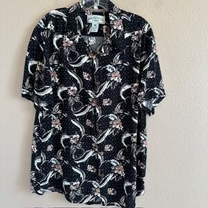 Margaritaville Men's Vintage Black Floral Fish Marlin Hawaiian Tropical Shirt LG